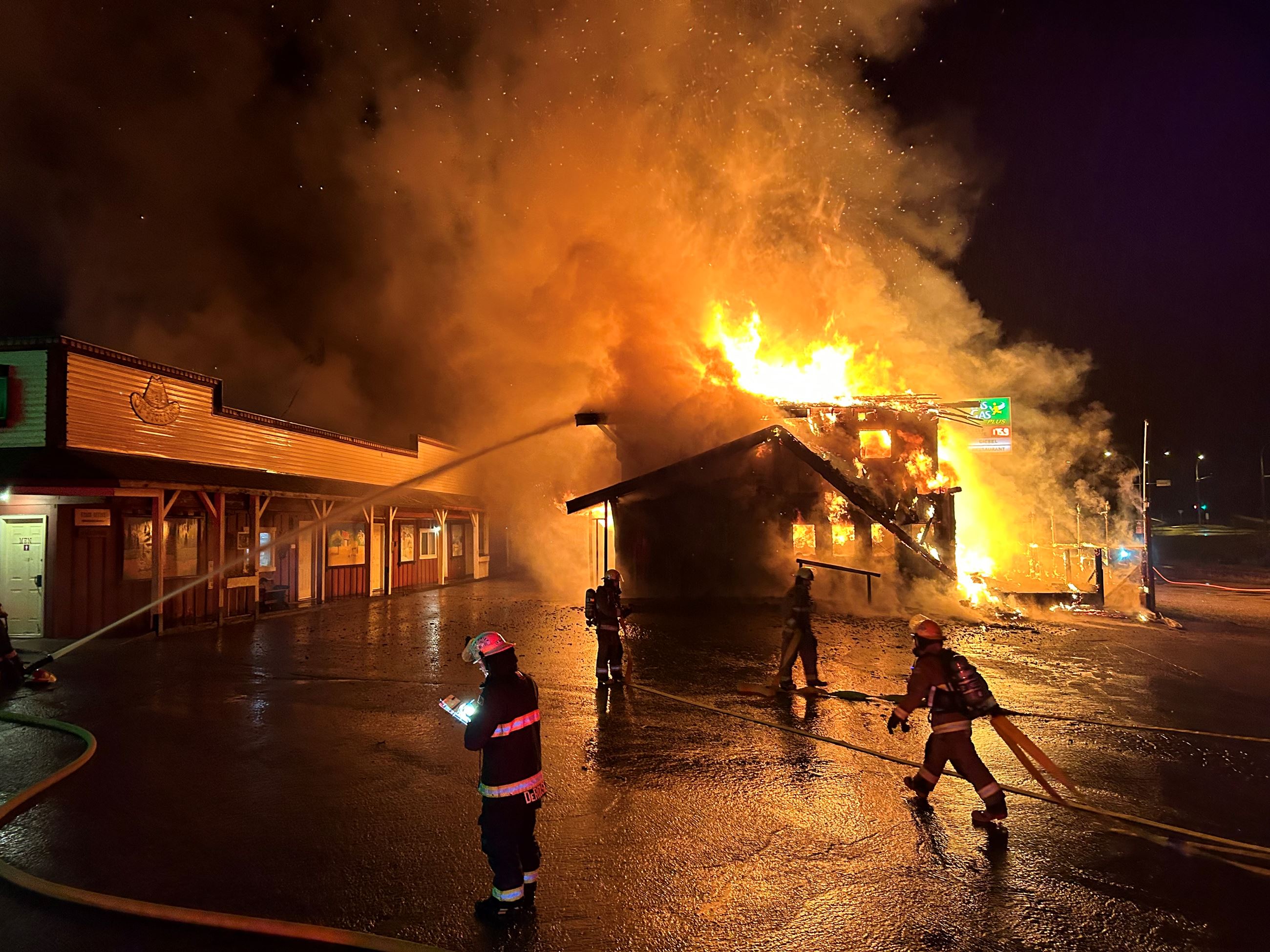 Firefighters Actively Attempting to Put out the Structure Fire of Ol’ Frontier Family Restaurant