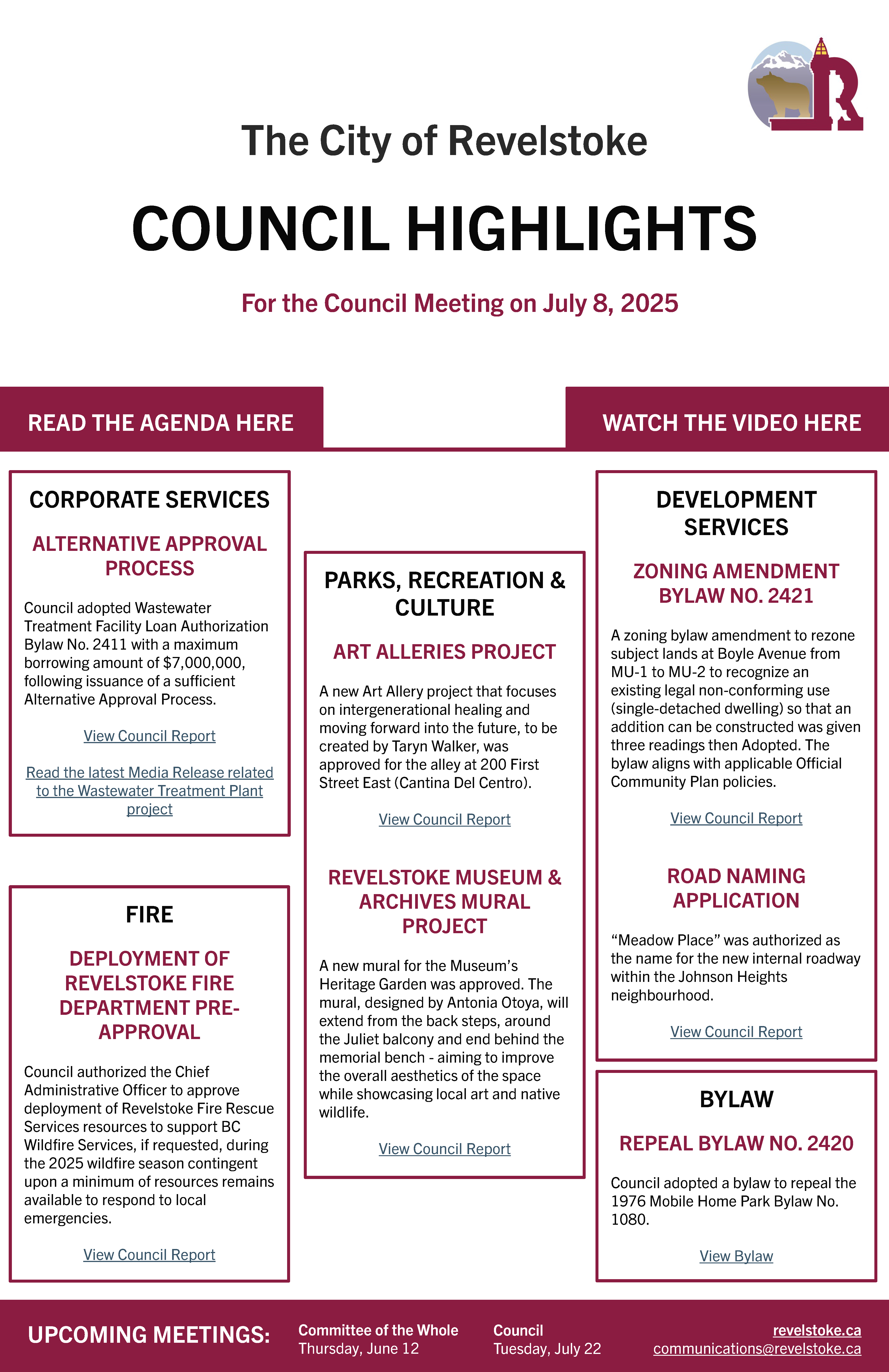 Council Highlights for July 8, 2025 Council Meeting (PDF)